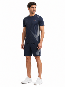 Ensemble sportif d'été pour homme de haute qualité, imprimé géométrique, t-shirt et short, séchage rapide, polyester tricoté, col rond, vêtements de sport - Product Image 5