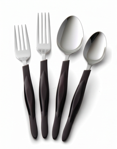 Modern Flatware <b>Set</b> With <b>Black</b> Plastic Handles Stainless Steel <b>Cutlery</b> Dishwasher Safe For Catering And Home Use - Product Image 1