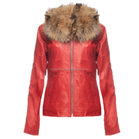 2025 OEM Original rouge peau de mouton longue veste en cuir pour les femmes bas quantité minimale de commande chauffé mode veste imperméable col de fourrure en gros