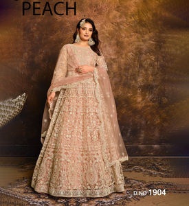 Filet papillon de vêtements indiens et pakistanais avec broderie, costume Anarakali long de travail de miroir avec bordure en dentelle de travail de broderie Dupatta - Product Image 1