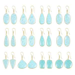Boucles d'oreilles pour femmes, haut de gamme, en amazonite naturelle, pierre de naissance, bijoux faits à la main, plaqué or 18 carats, en laiton. - Product Image 1