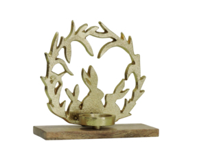 Candelabro Decorativo con Corona de Conejo y Astas Doradas, Base de Madera, Centro de Mesa Festivo - Product Image 1