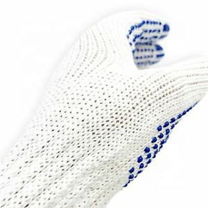 ถุงมือทำงานผ้าคอตตอนถักสีฟ้าลายจุดและสีขาวทำจากพีวีซีถุงมือเพื่อความปลอดภัยพร้อมคุณสมบัติกันความร้อนป้องกันการตัดป้องกันการลื่น - Product Image 3