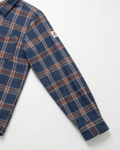 Chemise en flanelle bleue à carreaux avec motif écossais marron et rouge, patch poitrine, tenue de travail décontractée personnalisée, uniformes de travail ignifuges - Product Image 5
