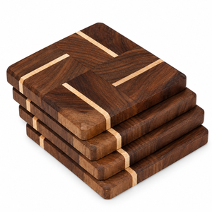 Juego de 4 Posavasos de Madera de Mango con Incrustaciones Geométricas para Tazas de Té y Café |   Posavasos Cuadrados para Mesa de Comedor, Hogar, Oficina, Regalo, Decoración - Product Image 1