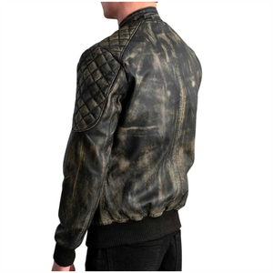 Veste en cuir vintage pour homme, col matelassé, fermeture éclair, coupe classique, streetwear, vêtements d'extérieur pour l'hiver - Product Image 2