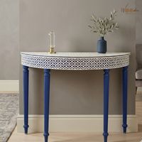 Mesa Consola de Comedor Moderna y Duradera con Incrustaciones de Hueso Ovaladas, Estilo Rústico para Villa, Mesa Auxiliar Decorativa de Madera para Sala de Estar