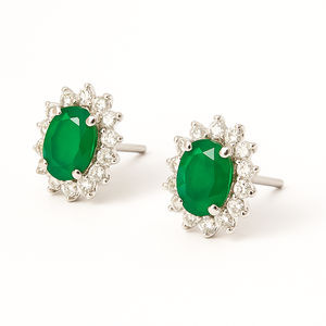 Pendientes de Plata de Ley Rhodia Rhaya Jewels con Ónix Verde Floral Romántico y Halo de Circonitas, para Niñas, Ideales para Bodas - Product Image 2