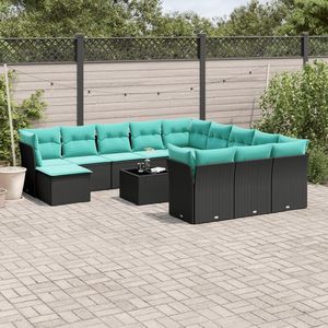 Elegante Set di Divani da Esterno in Polyrattan Nero con Cuscini, 13 Pezzi di Arredamento per Giardino - Product Image 3