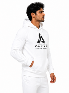 Sweat à capuche imperméable pour homme, blanc, hiver, logo personnalisé, manches longues, polaire, vêtements de sport décontractés, 100% ODM 340g - Product Image 2