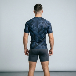 Mens Sporty Athletic Compression Jersey Solid Half Sleeve Shirt Front Fitted Custom Fitness Workout Gym Training Running Sports - Product Image 4