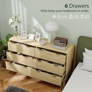 "Freestanding Fluted <b>6</b>-<b>Drawer</b> Double Dresser with Natural Wood Finish and Gold Finger Pulls" - Product Image 4