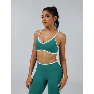 Conjunto de Yoga Barely There para Mujer, Bra Deportivo sin Costuras con Compresión, Leggings de Cintura Alta con Panel de Malla, Efecto Levanta Glúteos, Ropa Deportiva de Nailon y Spandex - Product Image 4