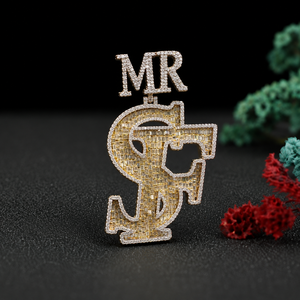 Pendentif personnalisé avec initiale MR en argent sterling 925, diamant moissanite, pendentif lettre serti de diamants, bijoux de luxe hip-hop, logo personnalisé - Product Image 1