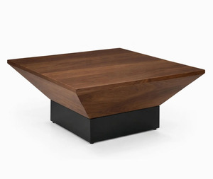Mesa de Centro Moderna de Metal y Madera de Mango Sólido con Cuerpo Cuadrado Grueso y Cónico, Acabado Personalizado, para Sala de Estar u Oficina en Casa - Product Image 4