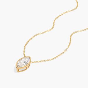 Bezel Solitaire Pendant <b>Necklace</b> With 2 CTW Marquise Cut Lab-Grown Diamonds in Yellow Gold - Product Image 2