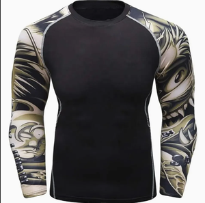 Haut de sport pour homme en polyester à séchage rapide, noir, manches longues, avec imprimé musculaire gris - Product Image 6