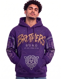 Sweat à capuche unisexe personnalisé, épais, violet et or, avec impression graphique et texte, motif nœud celtique brodé, streetwear, pull en molleton - Product Image 1