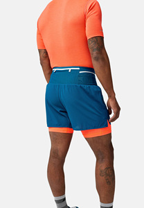 High Waist Solid Color Double <b>Layer</b> Running Shorts Men Quick Dry Sporty Style With Pockets Elastic Waist Teal Orange Trim - Product Image 3
