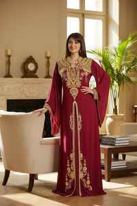 Abaya en satin de soie modeste, manches longues, longueur ras du sol, broderie, caftan, robe islamique pour femme, coupe droite, vente en gros Dubaï - Product Image 3