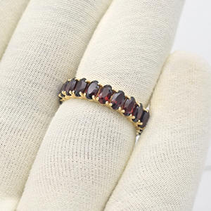 Productos más vendidos: Anillo de eternidad con gema de granate natural de corte ovalado de 5x3 mm y anillo de promesa de oro amarillo fino de 14k para el Día de la Mujer - Product Image 4