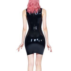 Black PU Sleeveless Bodycon Midi Dress High Neck Ruched Front Fitted Solid Color Sexy Party Wear - Product Image 2