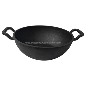 <b>Cast</b> Iron Deep Kadai Wok Pre Seasoned Durable Eco-Friendly Cooking Pan Heavy Duty Frying Pan with Strong Dual Handles - Product Image 1