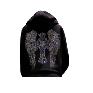 Sweat-shirts et sweats à capuche pour hommes grande taille, délavés à l'acide effet soleil, à épaules tombantes, unis, avec strass, personnalisables - Product Image 1