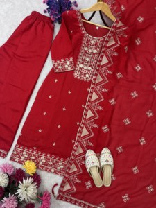 Premium Vichitra Silk Embroidered <b>Sequin</b> Kurta <b>Pant</b> Set with Matching Dupatta Women's Ethnic Wear Export Quality - Product Image 4