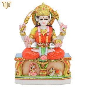 Statue de Santoshi Maa en marbre |   Santoshi Mata Murti & Idole en marbre fait main avec couronne, trident et épée |   MALIYAS Jaipur - Product Image 2