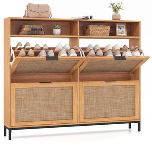 Boho Style Freestanding Shoe Cabinet with 4 Flip Drawers and <b>Open</b> Shelves Entryway Shoe Organizer - Product Image 1