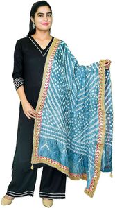 Dupatta Bandhani multicolore de qualité supérieure avec bordure en dentelle de designer, dupatta ethnique traditionnel du Rajasthan, teinture tie-dye Bandhej pour femmes - Product Image 3