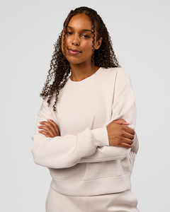 Sweat-shirt à col rond pour femme, couleur crème, coupe classique, 100% coton, tricoté, couleur unie, décontracté, pour l'automne - Product Image 3