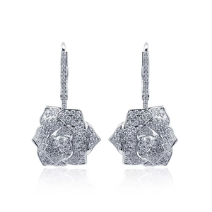 Boucles d'oreilles en or blanc avec diamants ronds taille brillant couleur D certifiées IGI, bijoux de luxe pour femme pour mariage - Product Image 2