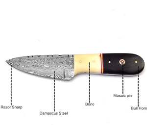 Couteau de poche de chasse et de camping en acier Damas D2, personnalisable OEM, manche en os, étui en cuir, haute durabilité, vente chaude - Product Image 5