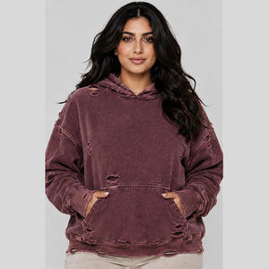 Sweat-shirt oversize pour femme, couleur unie, coton mélangé délavé, manches classiques, automne - Product Image 6