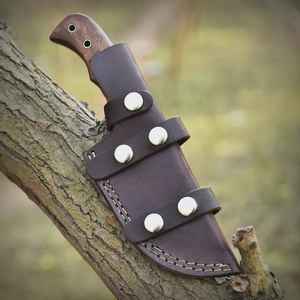 Couteau de chasse et de survie Damas de haute qualité, personnalisé, en gros, avec manche en bois, lame pleine en acier, pour activités de plein air et bushcraft - Product Image 6