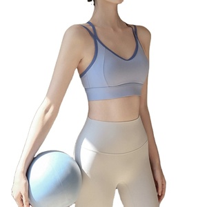 เสื้อชั้นในกีฬาโยคะแบบผูกคอสำหรับผู้หญิง ทรง U-Back รองรับสูง ระบายอากาศได้ดี แห้งเร็ว ผลิตจากโพลีเอสเตอร์/ไนลอน แผ่นรองถอดได้ ตกแต่งด้วยคริสตัล - Product Image 1