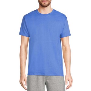 Blue Color Men's Plus Size High Street Style 100% Cotton Breathable Quick Dry Short Sleeve Summer Crewneck Shirt - Product Image 1