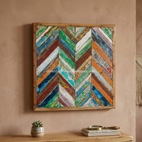 Décoration murale en mosaïque DIVADI, en bois de bateau recyclé, style Art déco nautique, forme carrée, épaisseur 5 cm, motif flèche