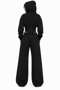 Ensemble de survêtement décontracté pour femme, style corset, sweat à capuche et pantalon palazzo, streetwear, deux pièces, hiver, haute densité GSM - Product Image 2
