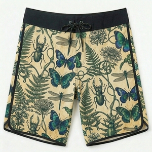 Shorts de bain imprimés pour hommes, taille mi-haute, cordon de serrage, séchage rapide, impression par sublimation, vêtements de plage en polyester - Product Image 1