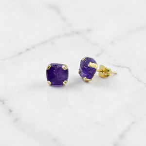 Wholesale Certified Purple Amethyst <b>Stud</b> Earrings for Women 14K Gold Plated Raw Birthstone Gemstone Minimalist Jewelry Gift - Product Image 1