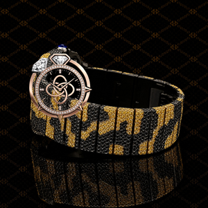 Montre personnalisée avec logo en or rose, sertie de diamants, cadran jaune et noir, montre-bracelet à quartz avec diamants CZ - Product Image 3
