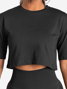 T-shirt court noir pour femme, manches courtes, col rond, imprimé, tricoté, décontracté, coton et élasthanne, séchage rapide, coupe classique, printemps - Product Image 3