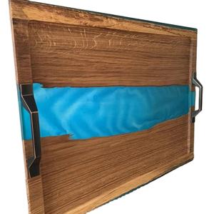 Bandeja de servicio de madera y resina con diseño de Blue River con mango de Metal para el hogar Bandeja de madera y resina de alta calidad Tamaño personalizado - Product Image 1