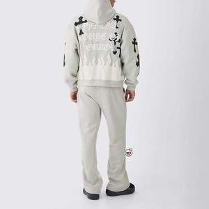 Men Gray Hooded Tracksuits <b>Full</b> Sleeve <b>Skeleton</b> Print Sweatshirts And Pant Streetwear Casual Autumn Wear 100% Cotton Breathable - Product Image 2