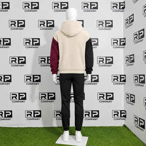 Sweat à capuche homme en polaire Sherpa 100% polyester, coupe oversize, noir, avec poche kangourou et logo brodé, prix de gros - Product Image 3