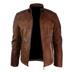 Chaqueta de Motero para Hombre, 100% Cuero Genuino de Piel de Oveja, Color Marrón Dean, con Cierre, Forro Acolchado y Bolsillos Interiores y Exteriores - Product Image 3