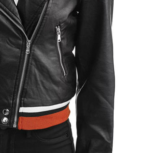 Women's Genuine Leather Moto Jacket With Contrast Stripes Full Sleeve Stand Collar <b>Zipper</b> Closure Autumn Style Cheap Selling - Product Image 3